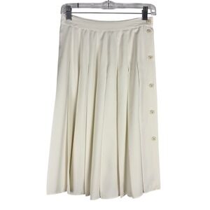 Vintage‎ College Town Pleated A-Line 8 Skirt Womens Cream Cottagecore Button